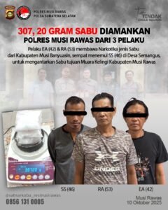 Polres Musi Rawas amankan 307,20 gram narkoba jenis sabu dari Pelaku asal Palembang: Sabtu 11/10/2025:
