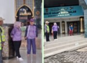 Bupati Musi Rawas, Hj. Ratna Machmud, melakukan inspeksi mendadak (sidak) terhadap perehaban Masjid Agung Darussalam Muara Beliti, Jumat 17/10/2025: