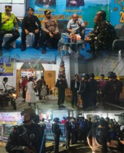 Satbrimob Polda Sumsel Batalyon B Pelopor Laksanakan Patroli Pengamanan Malam Misa Natal di Kota Lubuklinggau,, Rabu 24/12/2025: