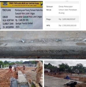 Pengerjaan proyek Pembangunan Ruang Terbuka Publik, yang berlokasi di Kelurahan Sukajadi, Kecamatan Barat I, Kota lubuk Linggau,, Jumat 02/ Januari 2026:
