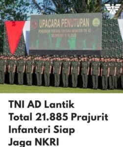 TNI Angkatan Darat (TNI AD) secara resmi melantik total 21.885 prajurit Tamtama Remaja dari berbagai kecabangan pada Gelombang III Tahun Anggaran 2025,,kamis 05/02/2026: